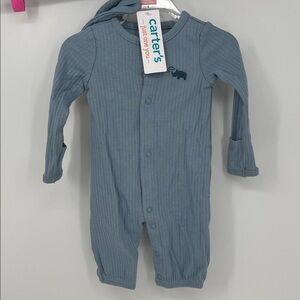 Carter's Ribbed Blue One Piece with Beanie Newborn Boy